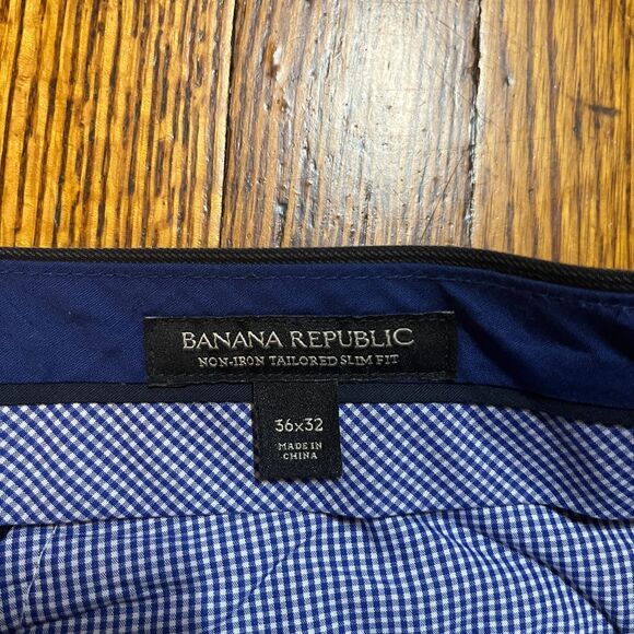 Banana Republic Mens 36x32 Non-Iron Tailored Slim Fit Dress Pants Trousers Navy - Picture 4 of 11